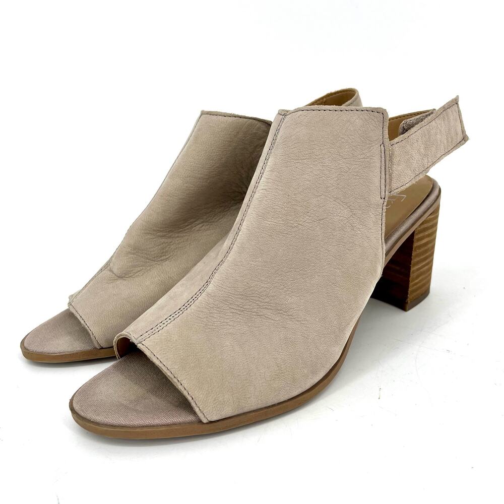 Franco Sarto Helix block heel peep toe‎ shoes blush pink leather (7.5)